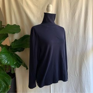 Vintage 100% Cotton Turtleneck Navy Jersey Long Sleeve Top